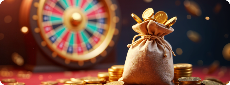 a bag with coins and a wheel Crazy Time